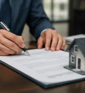Loan signing agent reviewing mortgage documents Loan signing agent reviewing mortgage documents